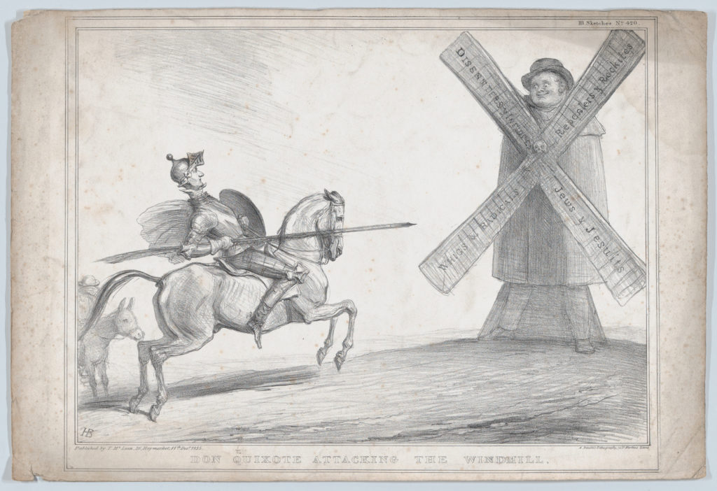 Don Quixote Attacking the Windmill, line drawing

Writing retreat? How about a writing attack instead?