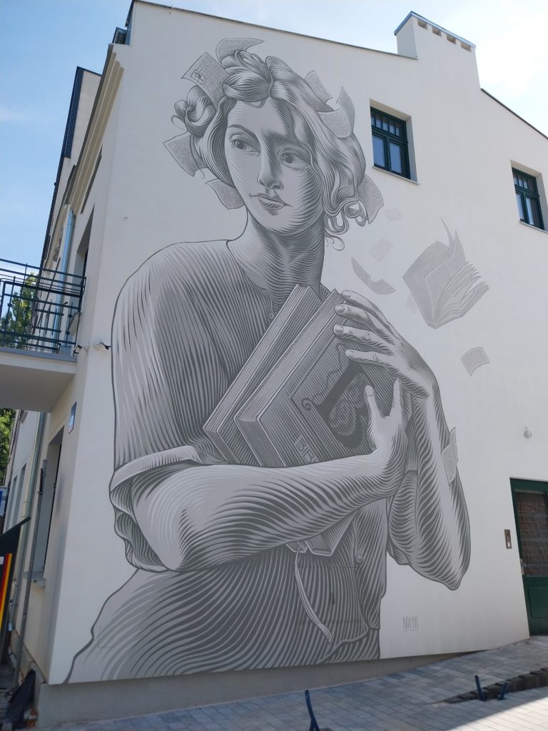 Bibliotekarz mural in Lodz Poland