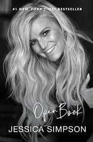 Book cover for Open Book by Jessica Simpson showing a black and white photo of Jessica Simpson with long blond hair