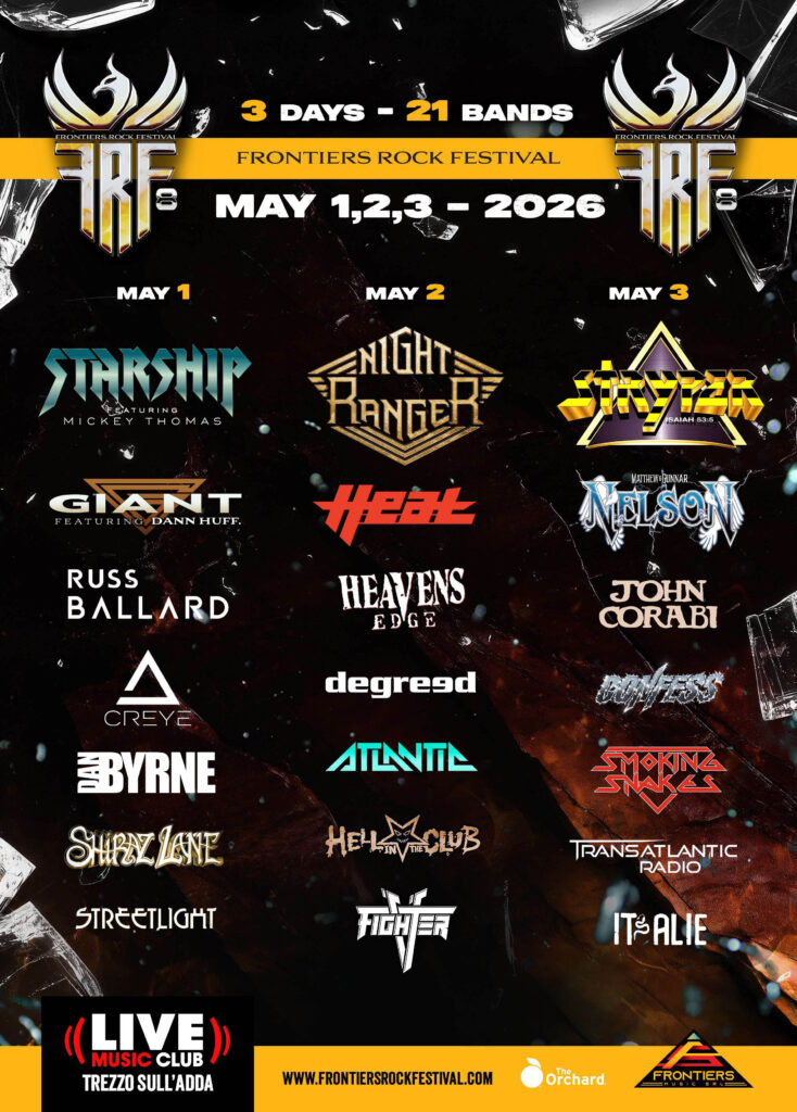 Poster showing final line-up for the Frontiers Rock Festival May 2026